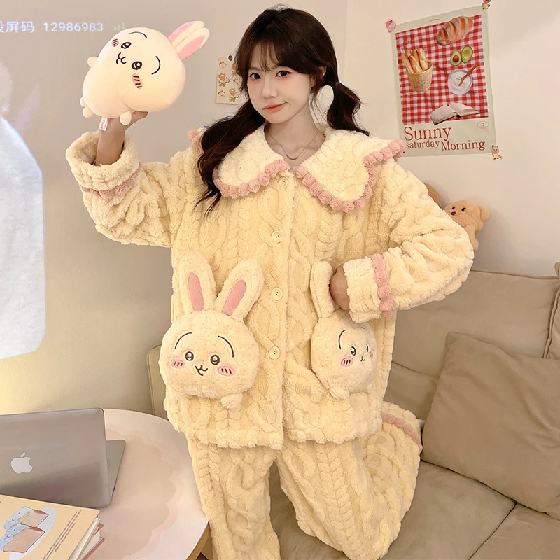珊瑚绒睡衣女冬季加厚加绒秋冬款法兰绒保暖家居服套装2024年新款