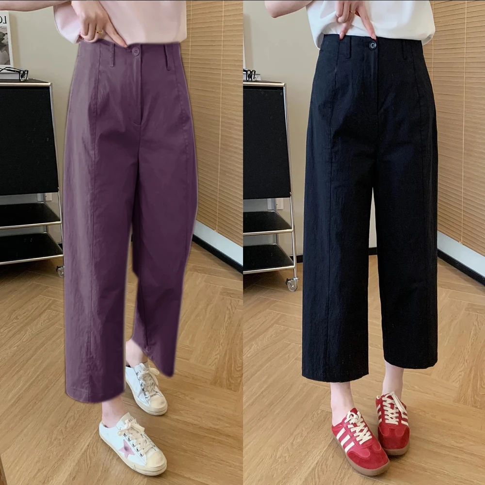 杜鹃鸟超钛棉小V腰立裁中缝线九分裤l休闲裤