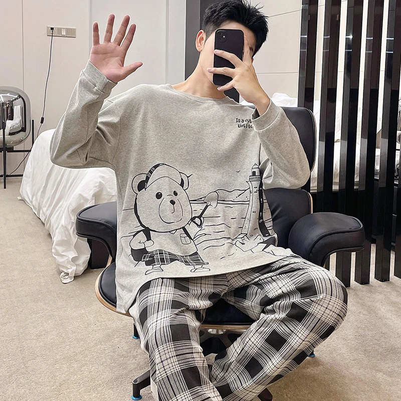 睡衣男士春秋款长袖套装2025新款休闲大码青少年网红可外穿家居服