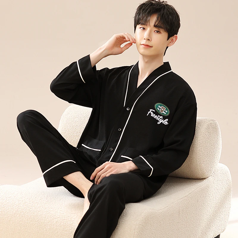男士睡衣春秋季外穿开衫长袖可外穿秋冬款学生高级大码家居服套装