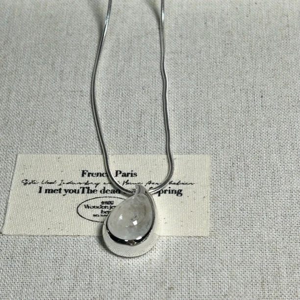 坠链均925银 天然石水滴银吊坠小众复古设计感时尚银色百搭项链