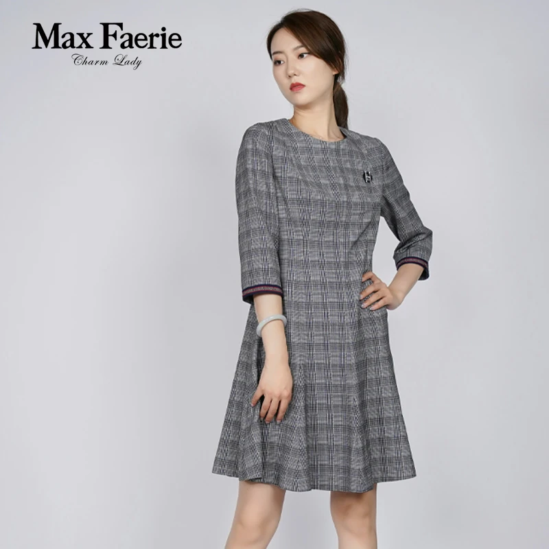 【粉丝专享】MF1L002【麦克斯菲瑞】气质复古显瘦日常女装圆领连衣裙