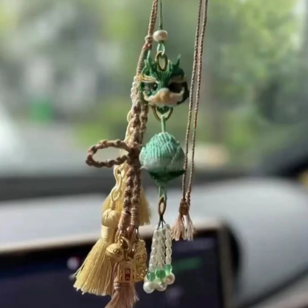 LZ手工结绳福龙献瑞好运连连车挂纯手工编绳龙年礼物成品车挂