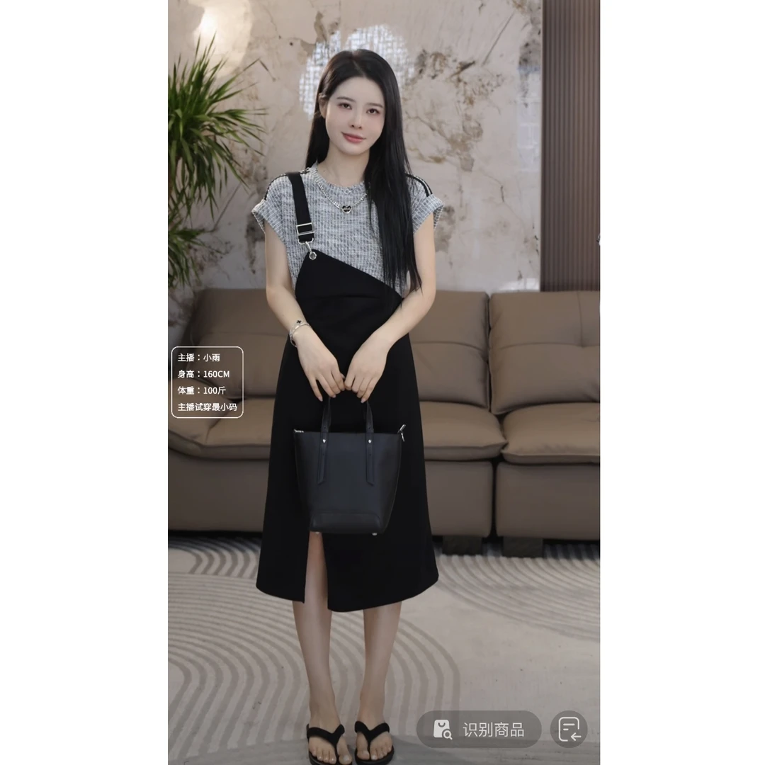 宿慕SUMU 女士假两件连衣裙 6-7 夏季2024新款轻奢气质拼接裙8125