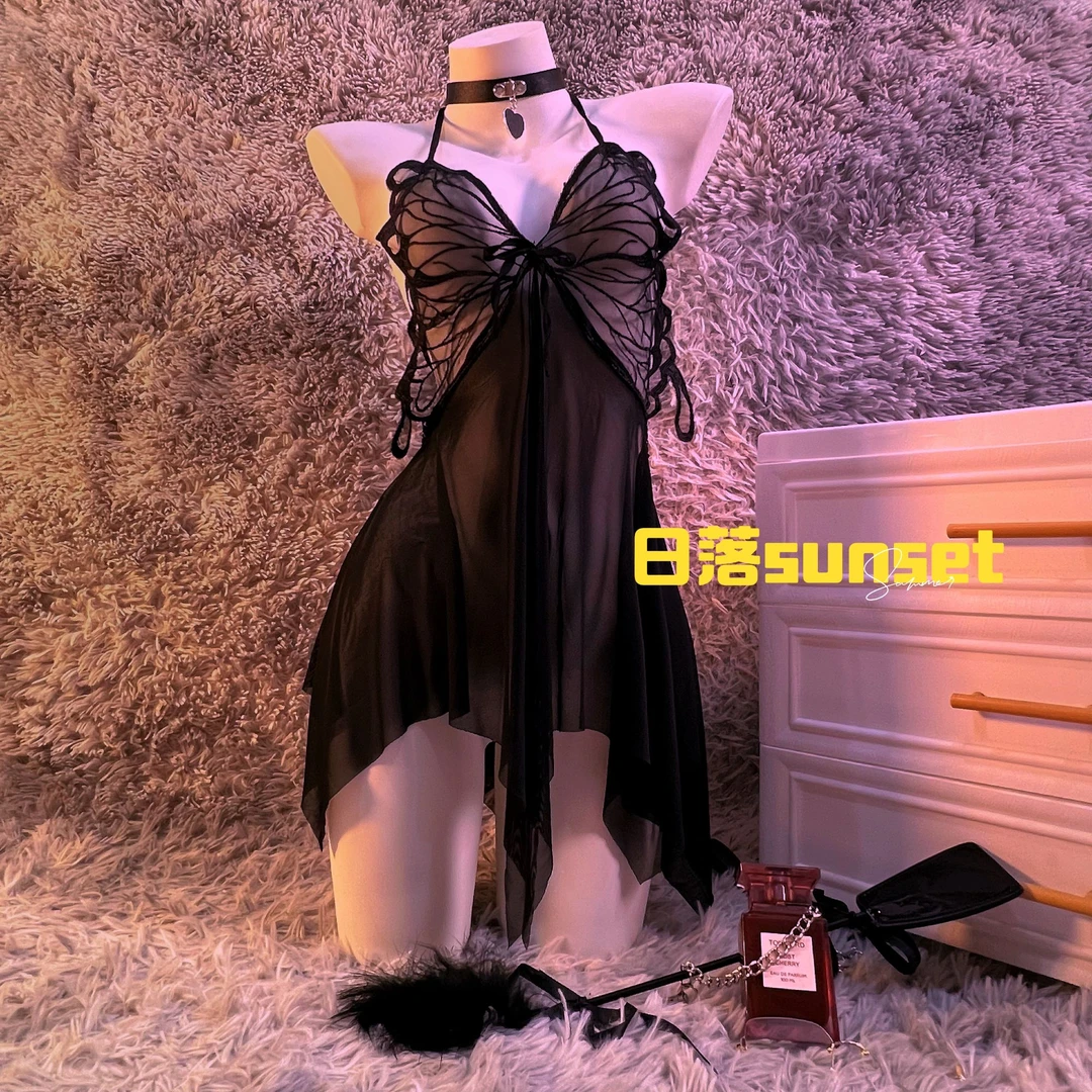 【日落sunset】限定爆款蝴蝶款网红新款爆款美女苗丝开叉裙性感睡衣