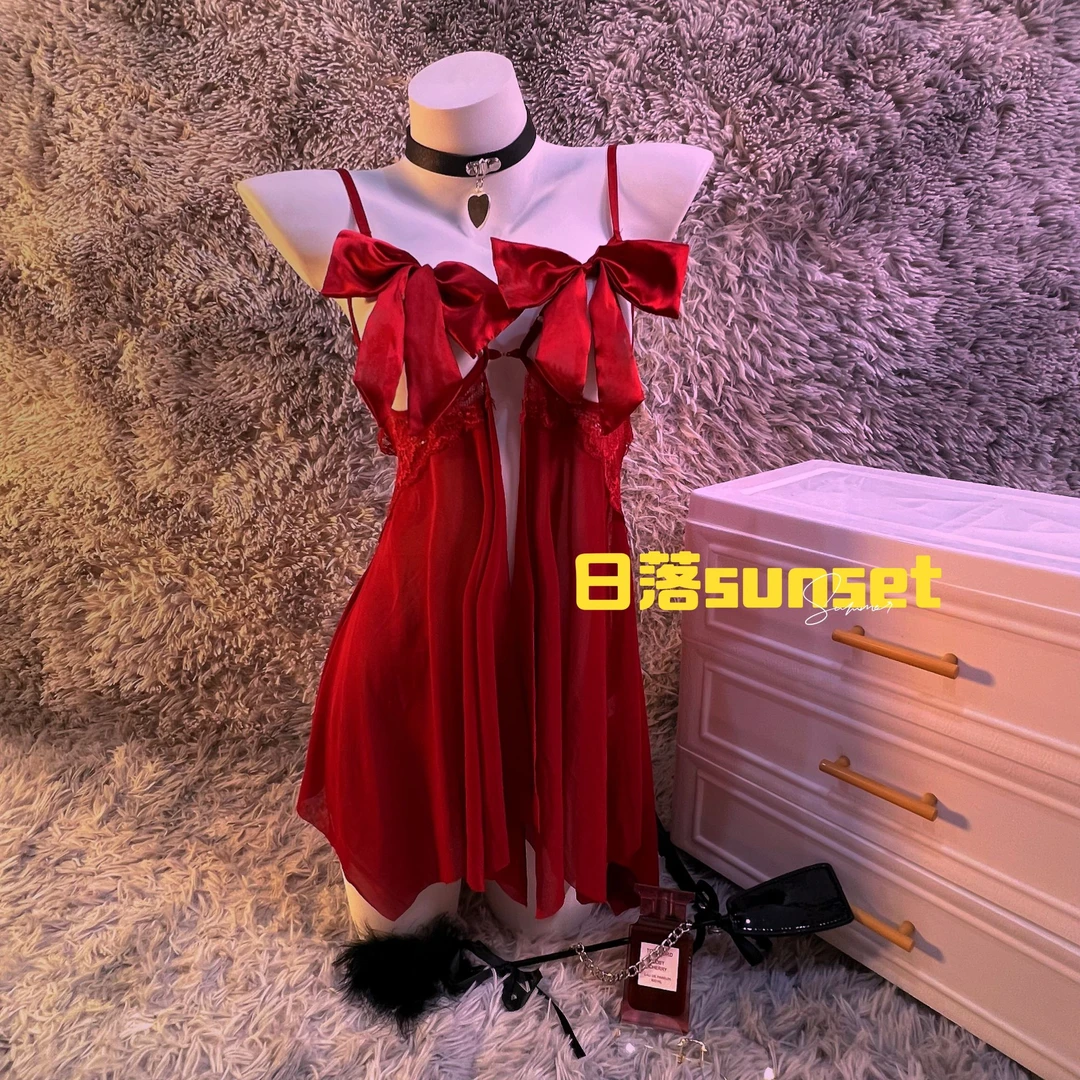 【日落sunset】爆款睡裙女款爆款2025新款睡裙私房红色战袍洗礼