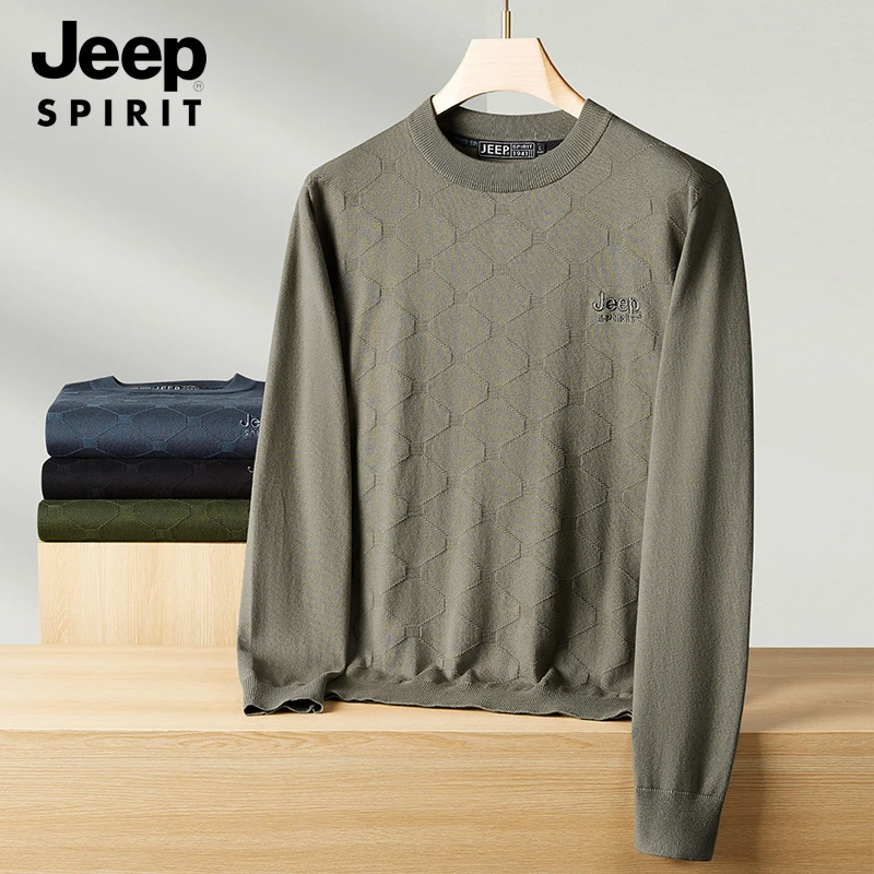 JEEP SPIRIT秋冬季圆领针织休闲打底衫男士厚款保暖宽松百搭毛衣