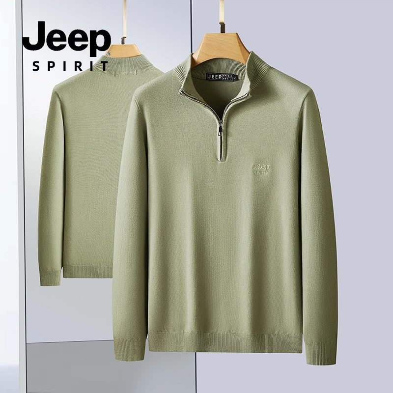 JEEP SPIRIT秋冬季新款男士纯色休闲毛衣时尚半拉链套头针织衫潮