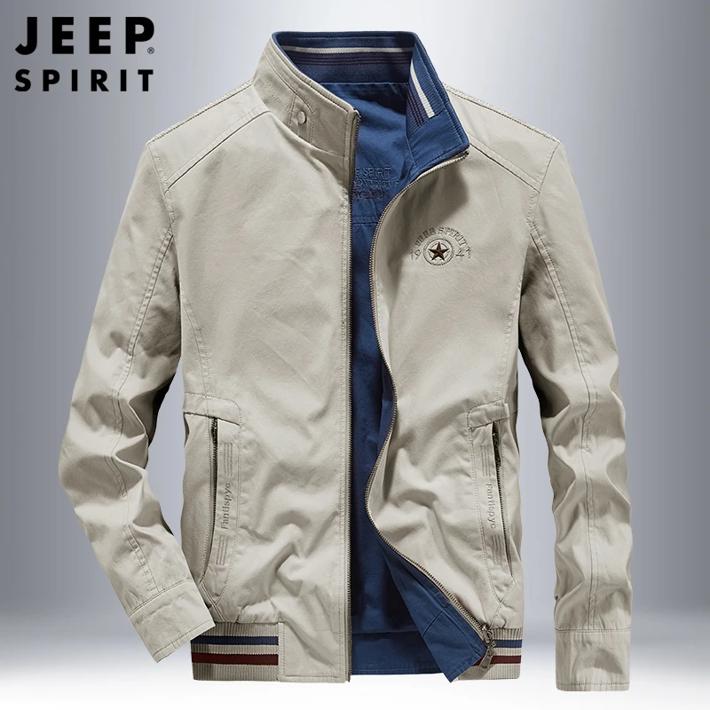 JEEP SPIRIT男士时尚双面穿夹克春秋季立领宽松休闲运动水洗外套
