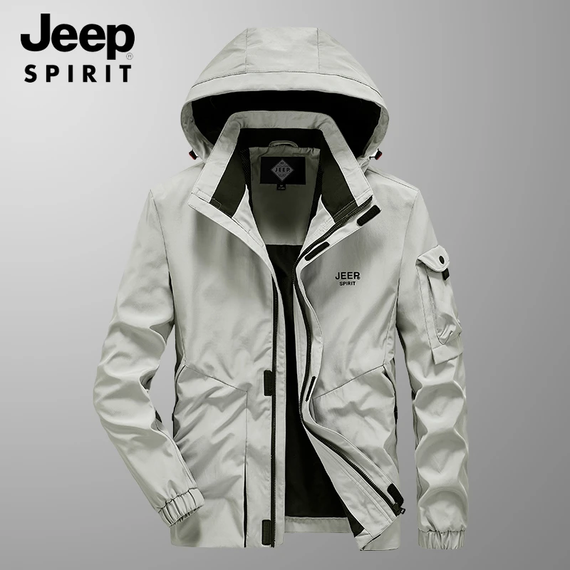 JEEP SPIRIT男士秋冬可拆卸帽休闲夹克上衣潮流运动宽松防风外套