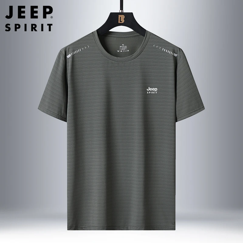 JEEP SPIRIT夏季新款休闲宽松速干短袖男户外运动男士圆领冰丝t恤