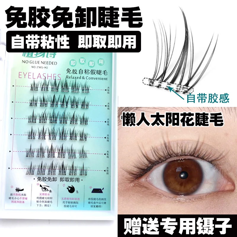 免胶水自粘假眼睫毛懒人三部曲小恶魔太阳花单簇嫁接然可重复使用