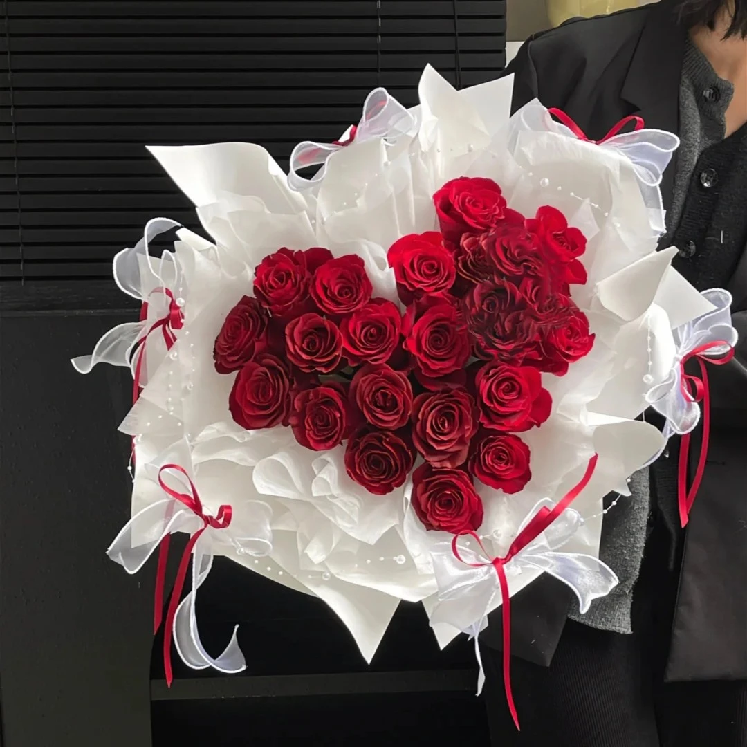 热卖爆款♥【长长久久】19朵红玫瑰心形鲜花束约会送女友求婚表白生日礼物惊喜小时达直播全国花店送花