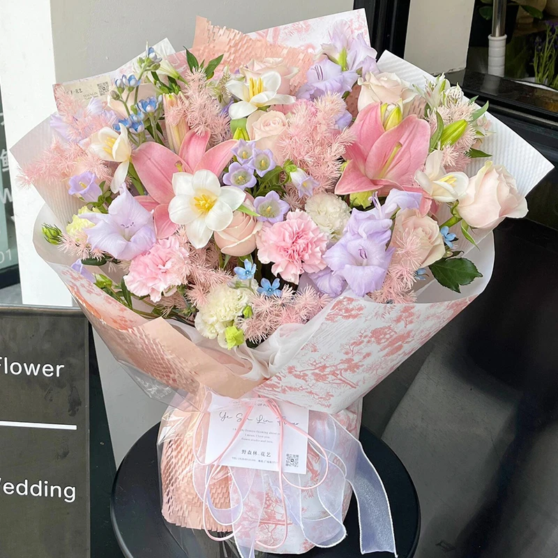 【晴空繁花】粉玫瑰花粉百合混搭网红高级花束豪华花束野兽派玫瑰花定制花束限量版鲜花鲜花小时达直播卖花
