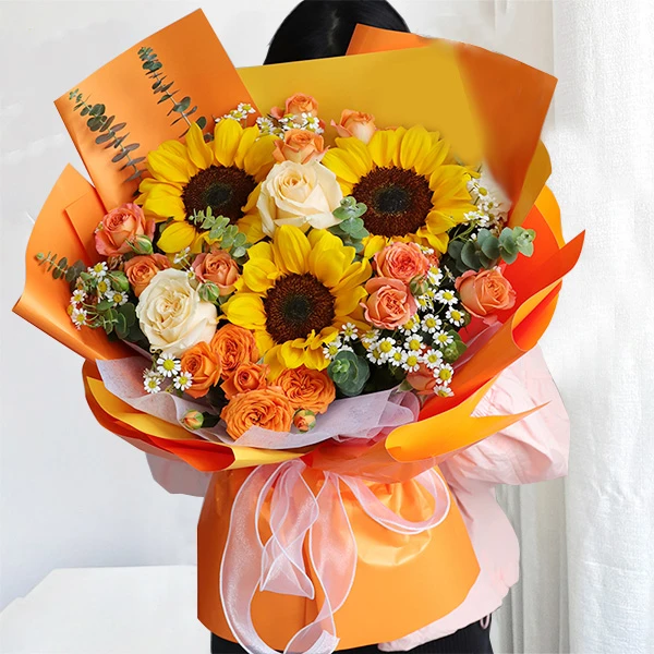 【岁月温柔】3朵向日葵香槟玫瑰花鲜花束生日鲜花束脩之礼送长辈送同事送朋友节日礼物小时达花店同城配送上门