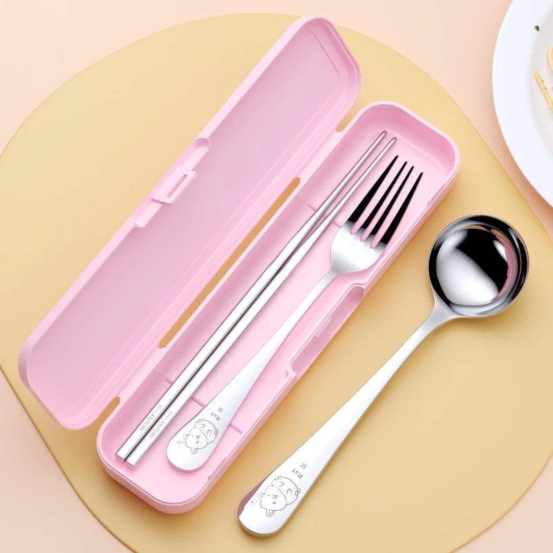 316不锈钢筷子勺子套装学生儿童叉子高颜值十二生肖上班族勺筷盒