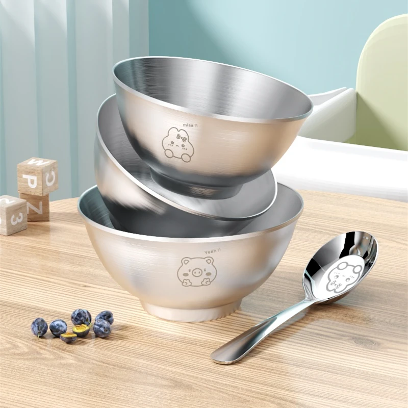 304不锈钢碗宝宝碗辅食碗双层隔热防摔加厚可爱小碗吃饭碗儿童碗