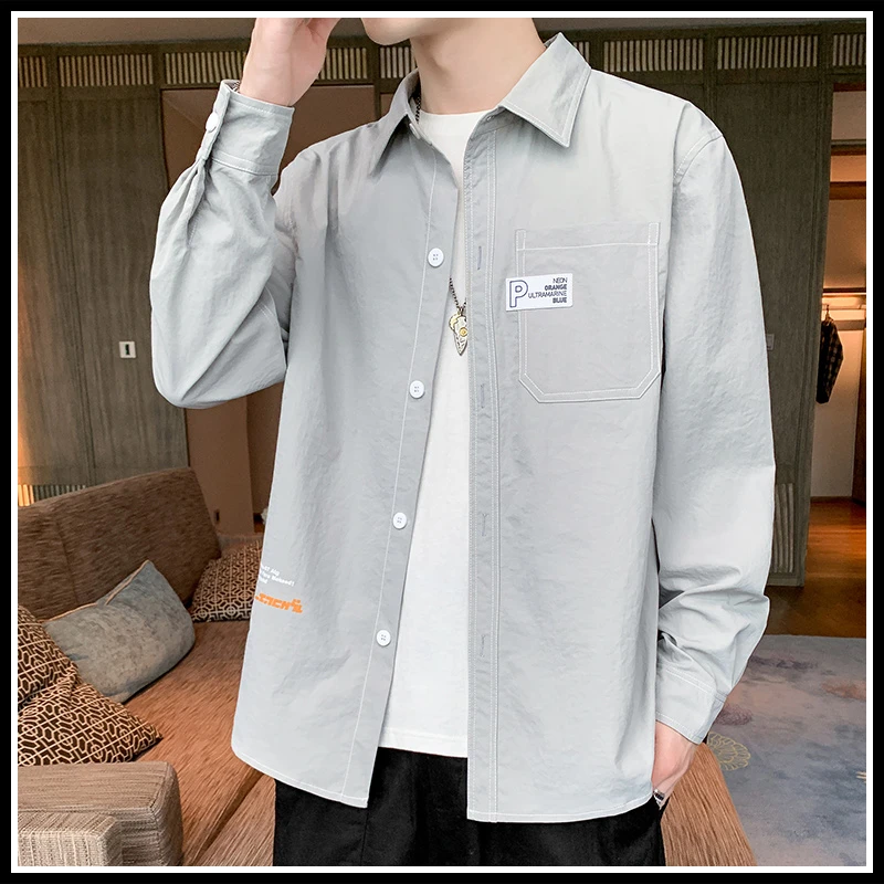 冬季男士长袖衬衫高级方领宽松上衣秋冬爆款潮牌休闲百搭痞帅衬衣