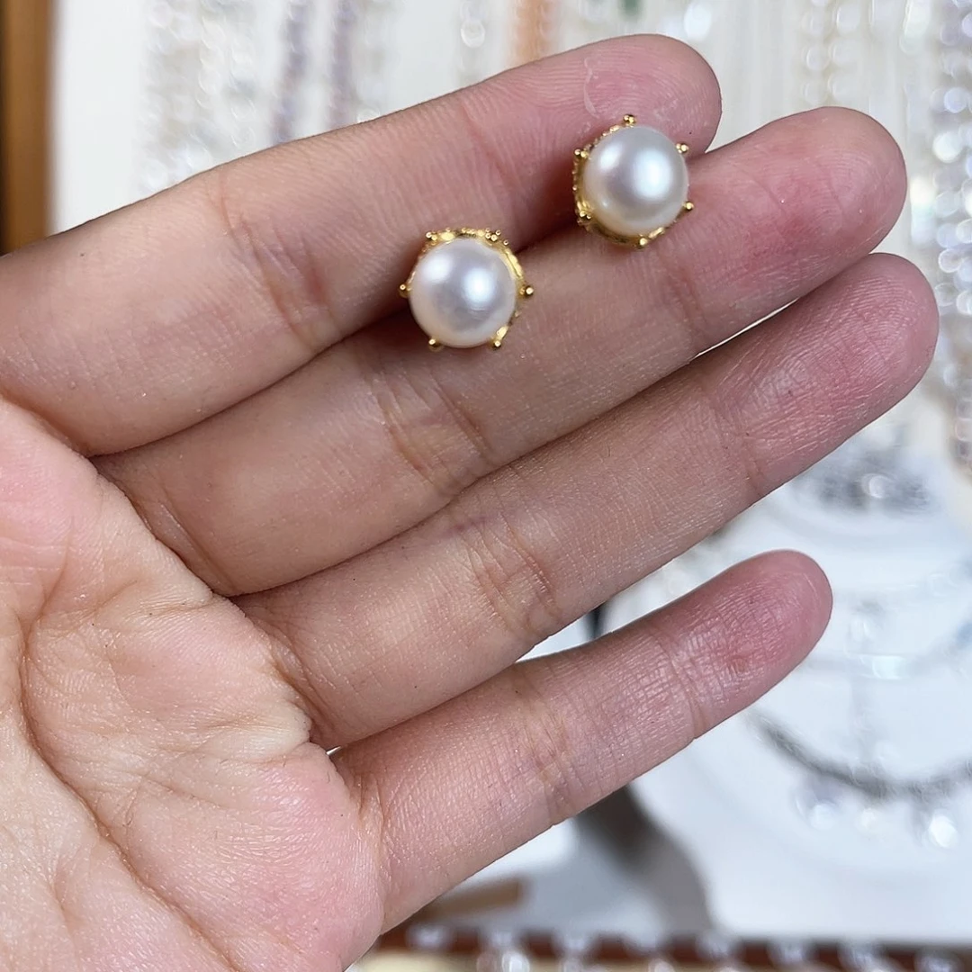 淡水珍珠耳饰银S925镶嵌