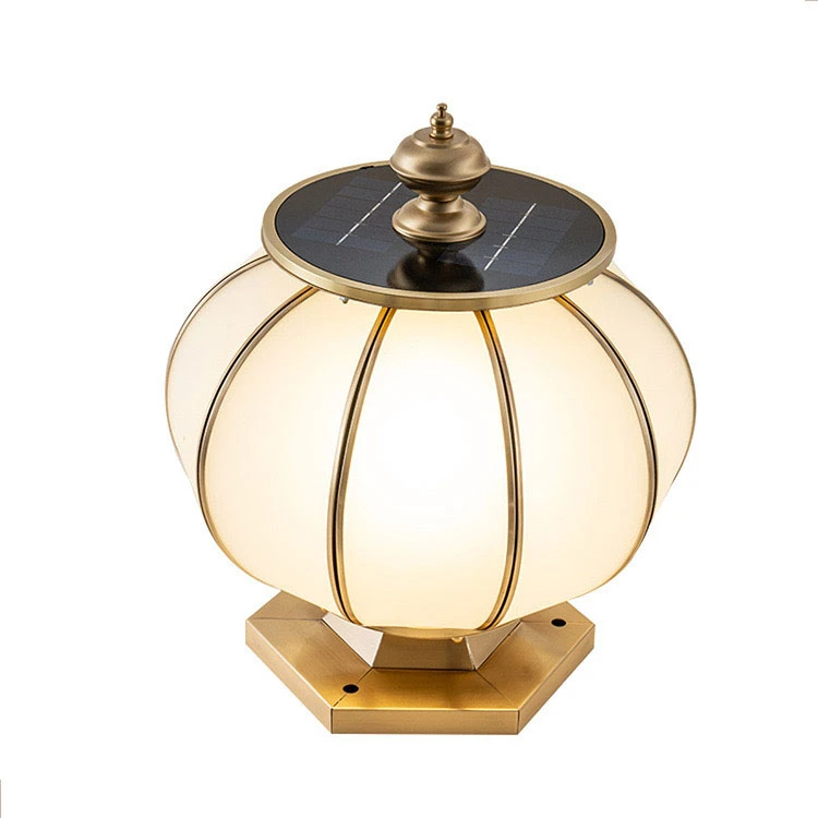 户外庭院全铜太阳能灯笼柱头灯轻奢别墅新中式圆形围墙灯大门柱灯