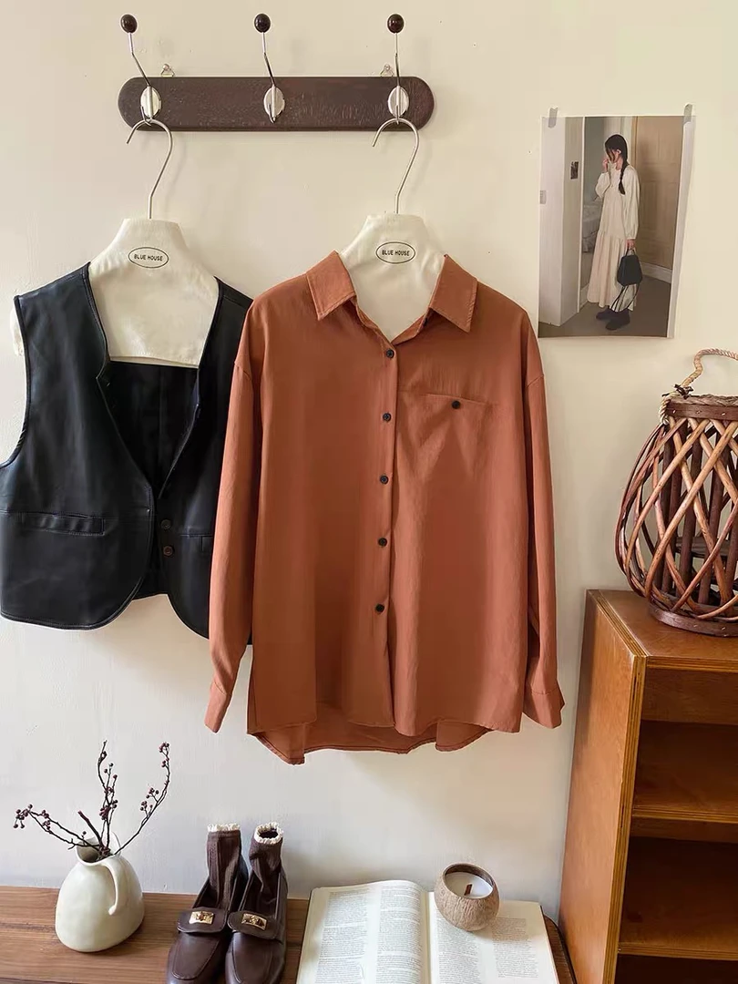 MT【703056 #】简约百搭时尚衬衫 经典长袖 复古韩系 秋季韩版 翻领