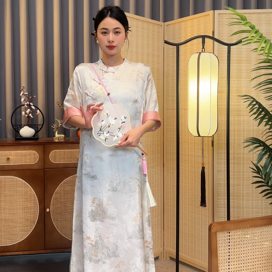 【青丘】2024新款夏季新中式盘扣女装连衣裙斜襟复古中国风长裙