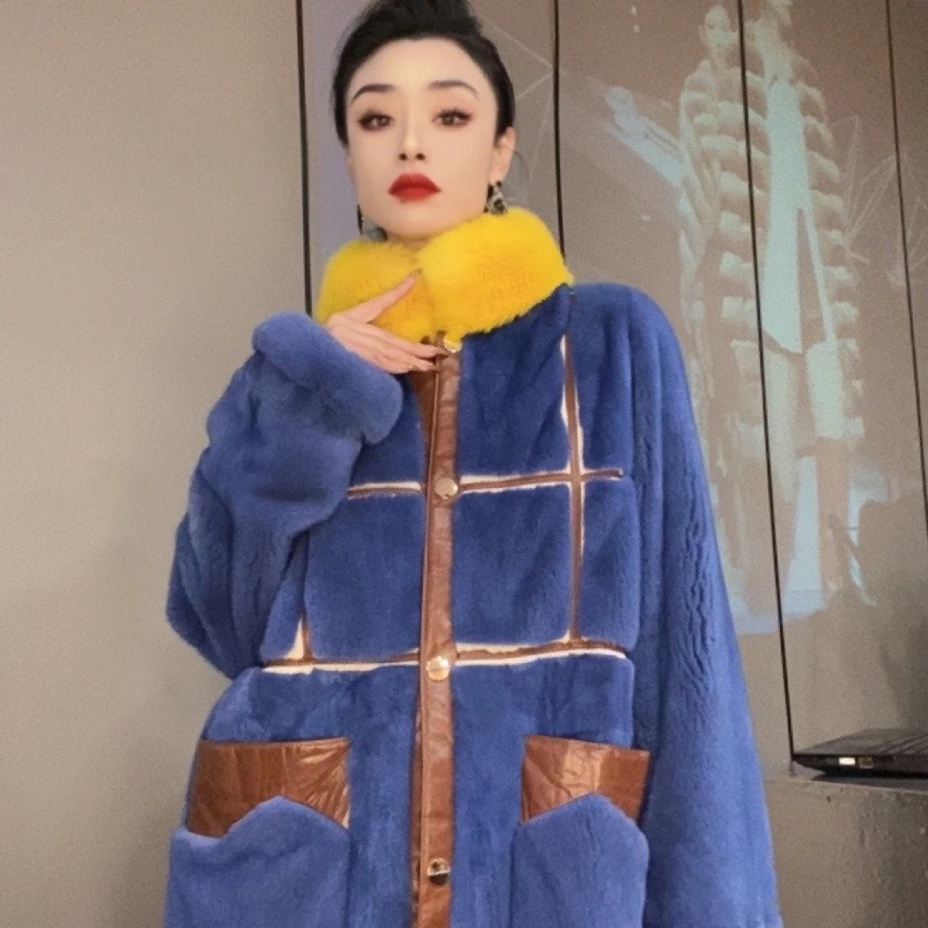 貂新款女士短款中长外套走秀冬季女大衣时尚保暖秋冬长袖常规