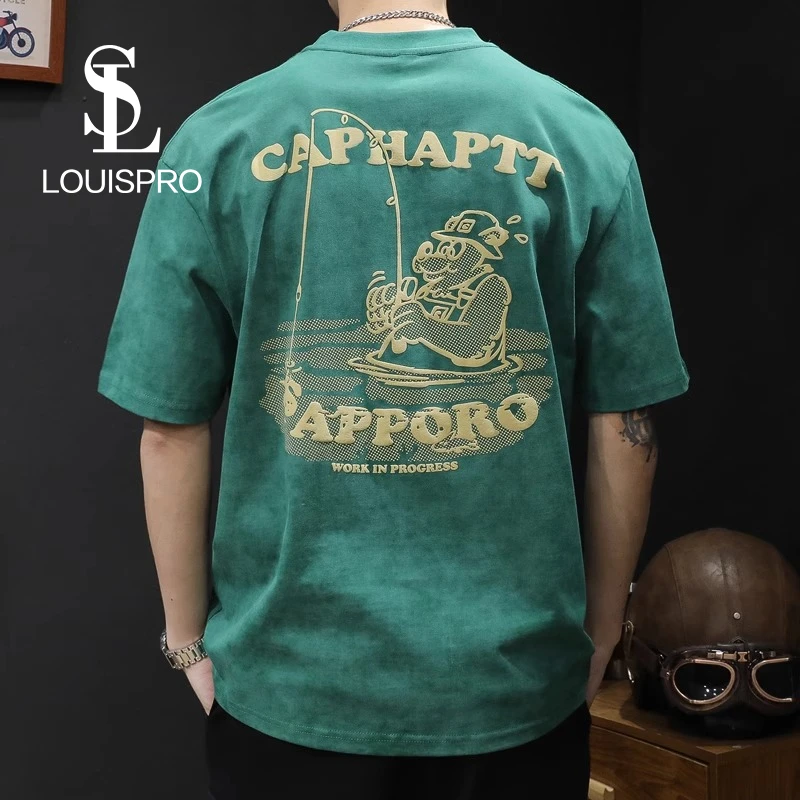 Louispro印花短袖t恤男士上衣宽松大码男装潮牌夏季2024新款男款