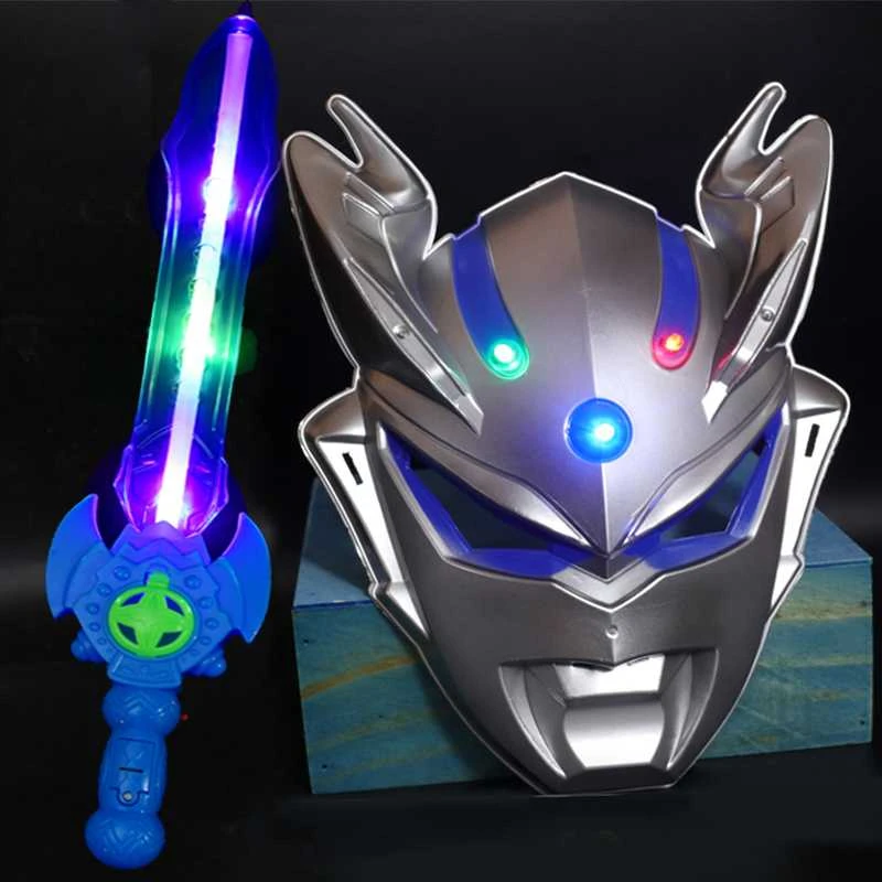 奥特曼面具儿童全脸头套泰罗赛罗迪迦变身器宝剑男孩的玩具。