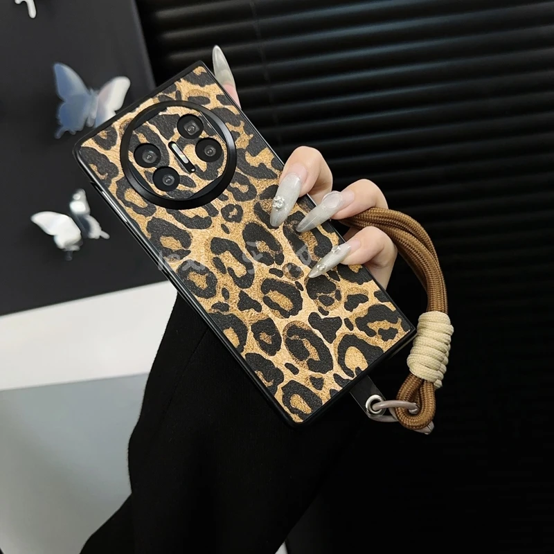 适用华为matex5手机壳新款x5典藏套matex3秋冬黄金花豹纹手提女款