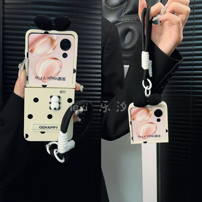 适用荣耀magicvflip手机壳新款vflip套magic小众波点蝴蝶结公仔女