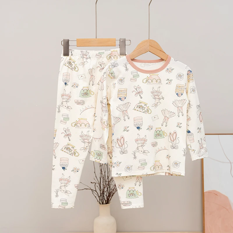 拉波米儿童睡衣长袖长裤家居服套装春秋宝宝A类棉保暖内衣两件套