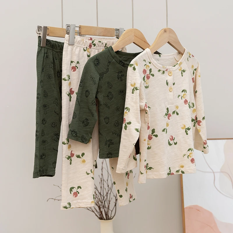 拉波米男女童睡衣A类纯棉家居服套装2024新款冬儿童保暖秋衣秋裤