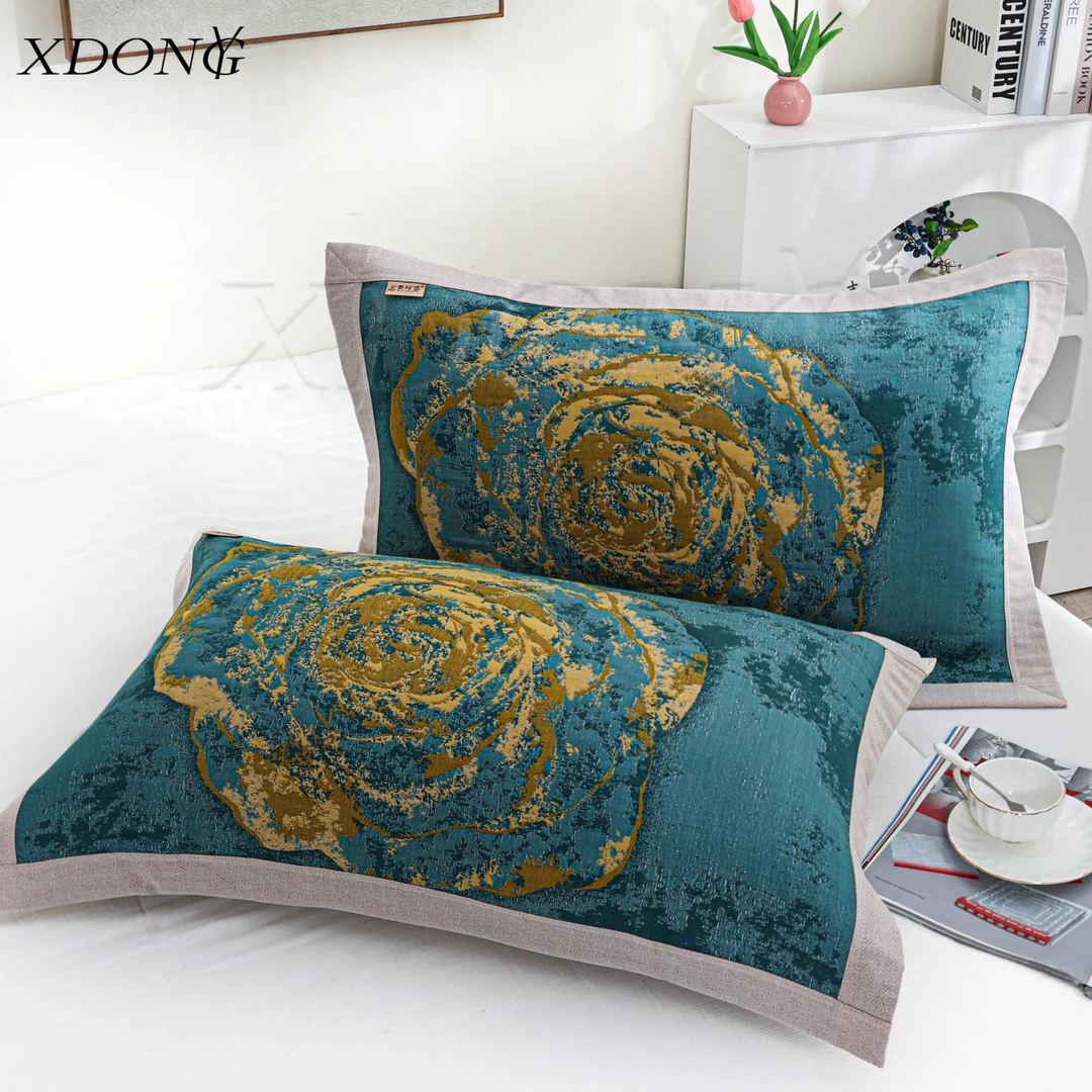 XDONGY（冬云家纺）高端54*80私人定制轻奢 伊洛花绿色枕巾一对装