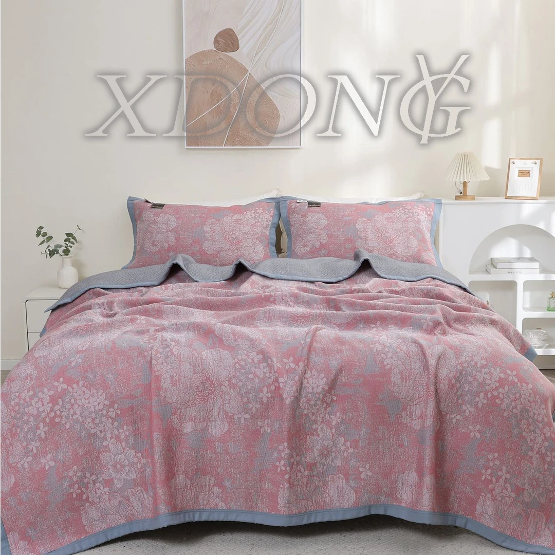 XDONGY（冬云家纺）200*230织金宋锦 蚕 丝 繁花粉色三件套超柔毯