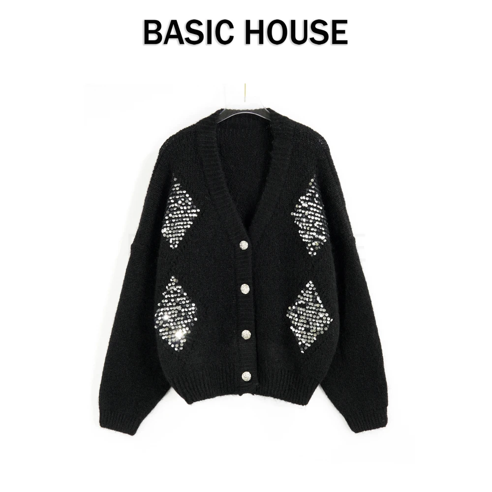 Basic House/百家好CSM时尚高级感亮片毛衣开衫INS百搭宽松上衣女