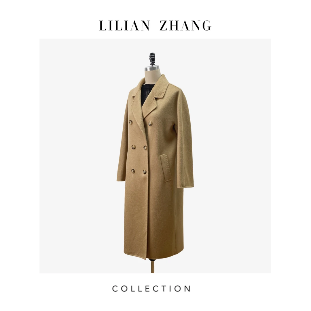 LILIAN ZHANG 定制——水波纹双排扣长款羊毛大衣、秋冬外套 1906311
