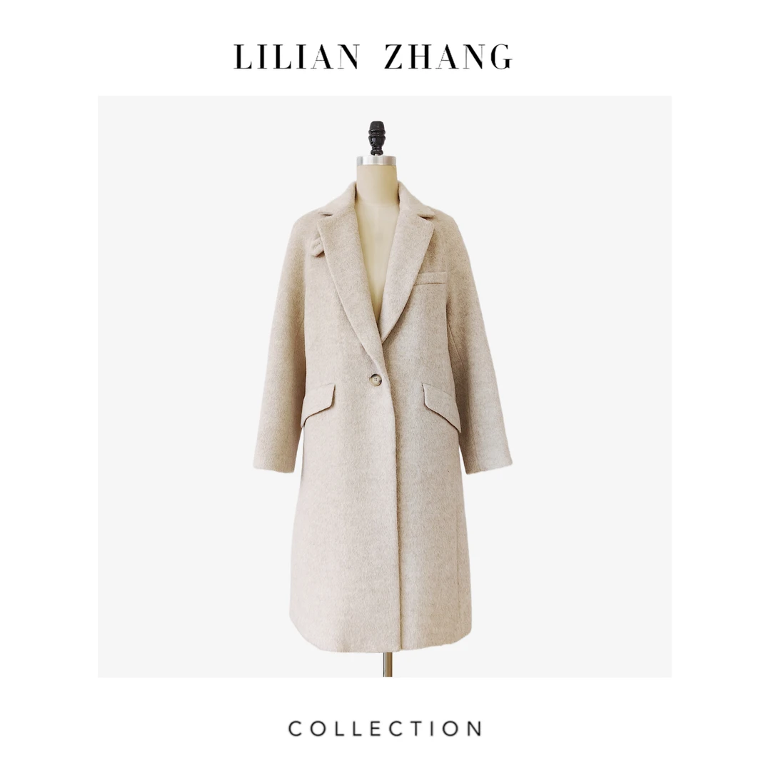 LILIAN ZHANG 定制——知性温婉风燕麦色中长款羊毛呢大衣 2106302