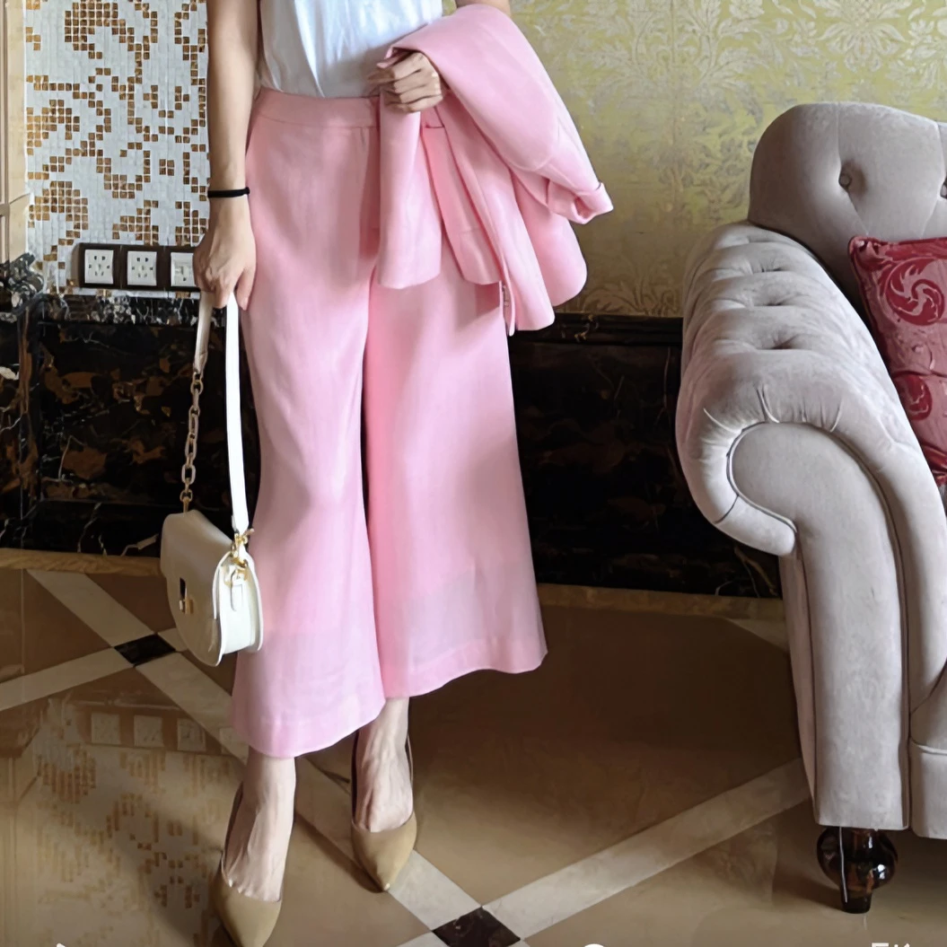 定制-时尚通勤-pink百搭显瘦时尚宽松减龄高腰九分阔腿裤 2204008