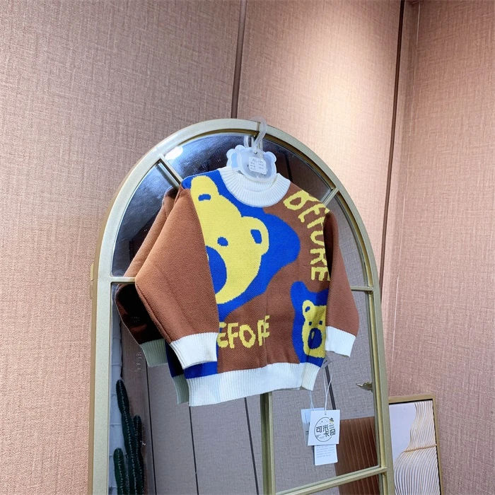 AG040   宝宝咖色拼接针织毛衣套头上衣