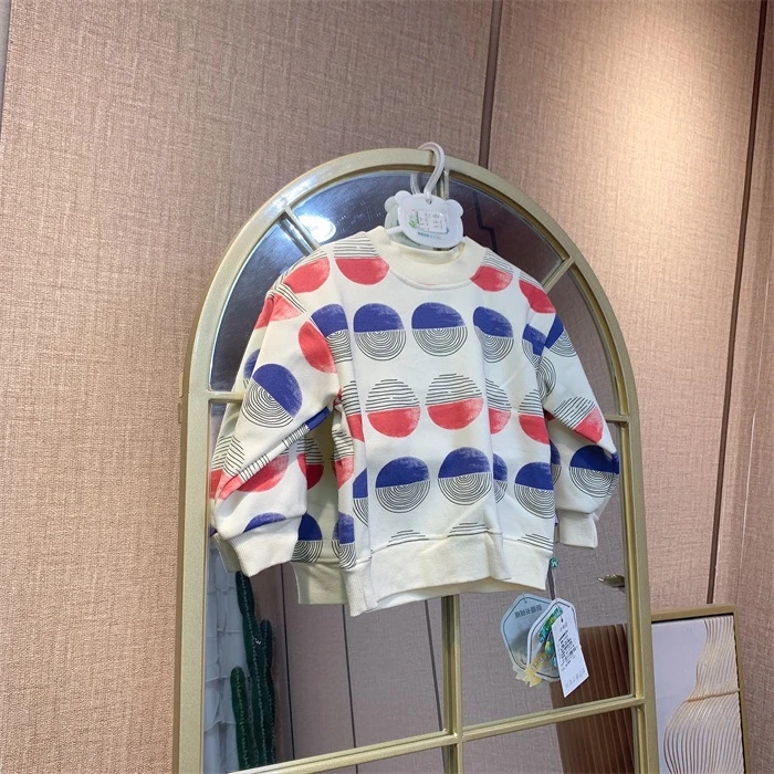 EC382  宝宝圆点拼接色加绒长袖卫衣