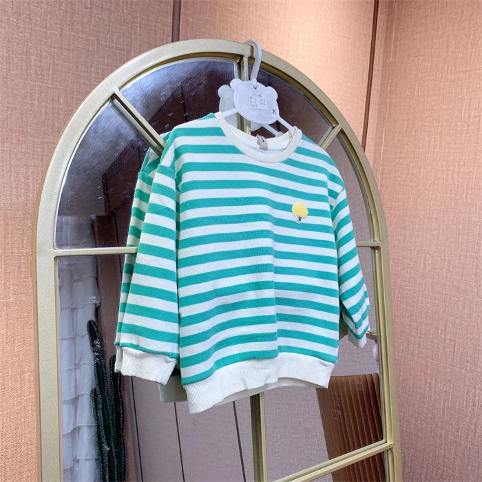 EL056   宝宝绿色条纹长袖单上衣