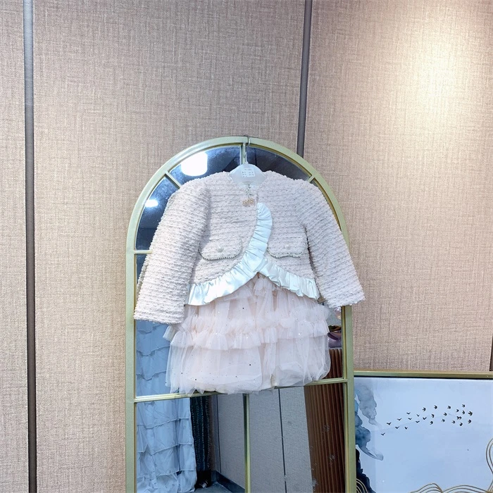 M1563   宝宝粉色两件套长袖加绒连衣裙