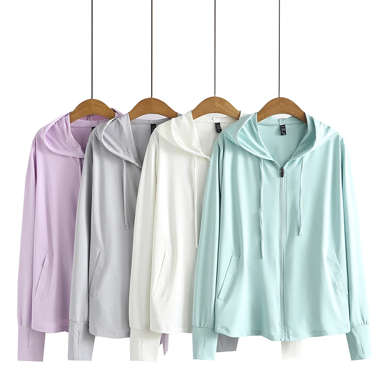 UPF50+大码女装夏季装冰丝防晒衣服瑜伽服帽子带扎辫洞外套220斤