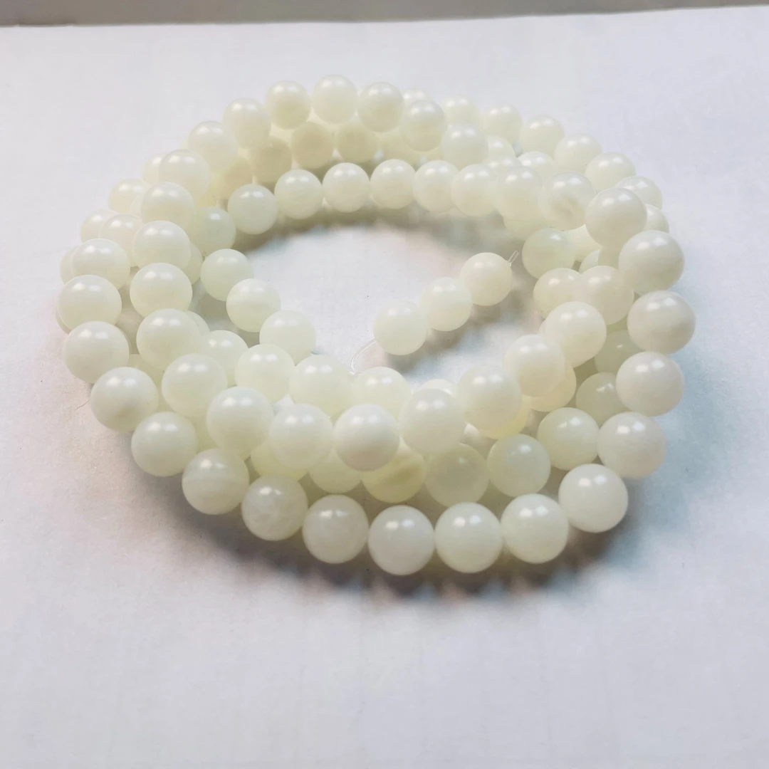 非金属仿珍珠手链 天然深海贝壳108颗手链 玉化无暇 无虫无裂白色
