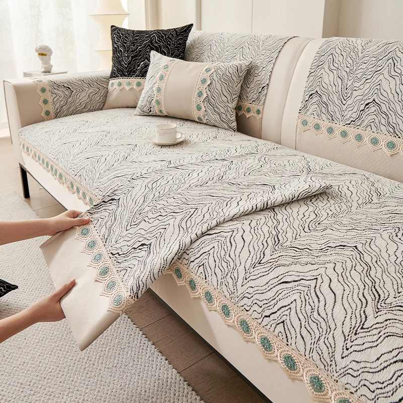 雪尼尔沙发垫四季通用靠背巾盖布防滑简约沙发套罩高档轻奢坐垫子