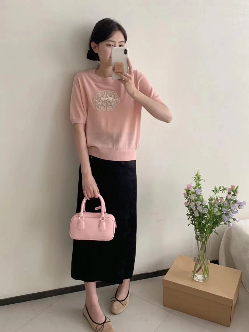 【素简.910167】夏季新款天丝亚麻圆领新中式盘扣图纹针织衫