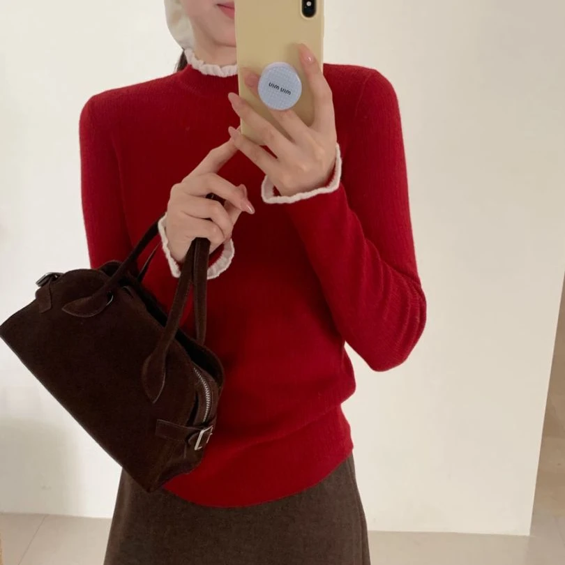 【素简.810186】秋冬季100绵羊毛糖木耳边显瘦宝藏上新羊毛衫