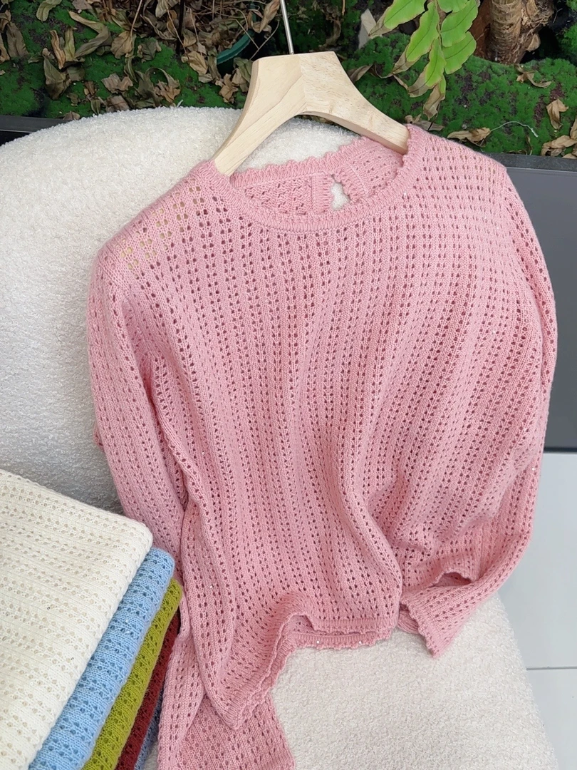 【素简.930153】秋冬新款宝藏上新后背洞洞镂空羊毛混纺针织衫