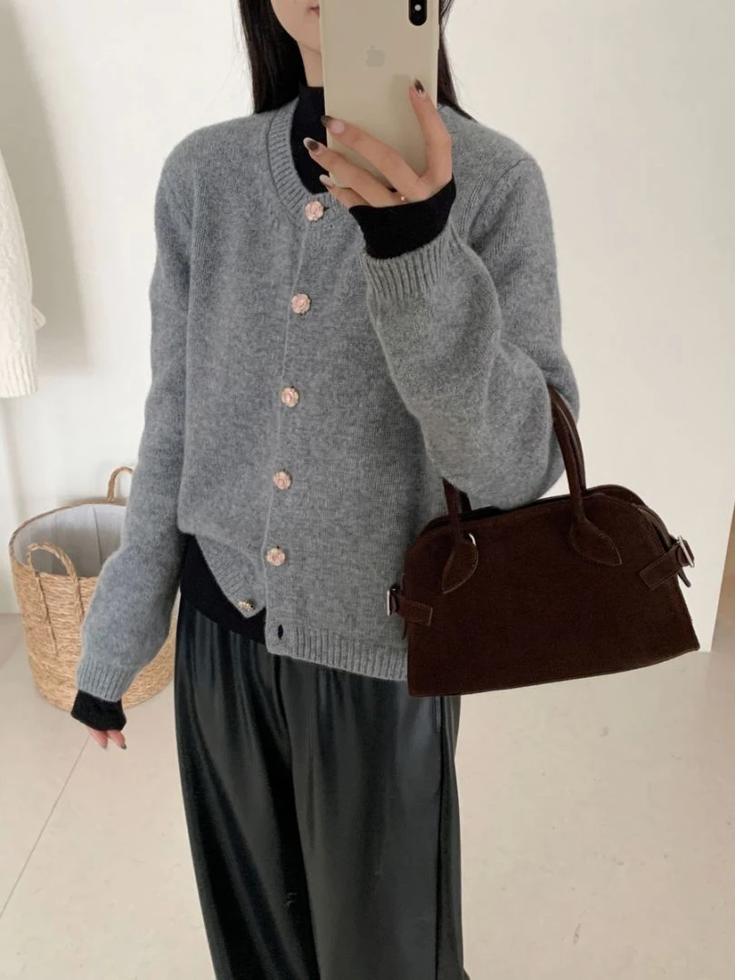 【素简.810181】秋冬新款100绵羊毛宝石扣开衫宝藏上新羊毛衫